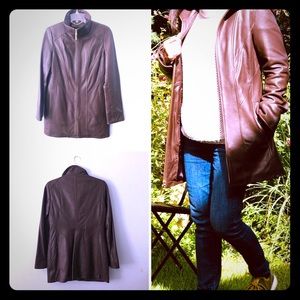 Like-New Ellen Tracy Brown Leather A-line Coat XS